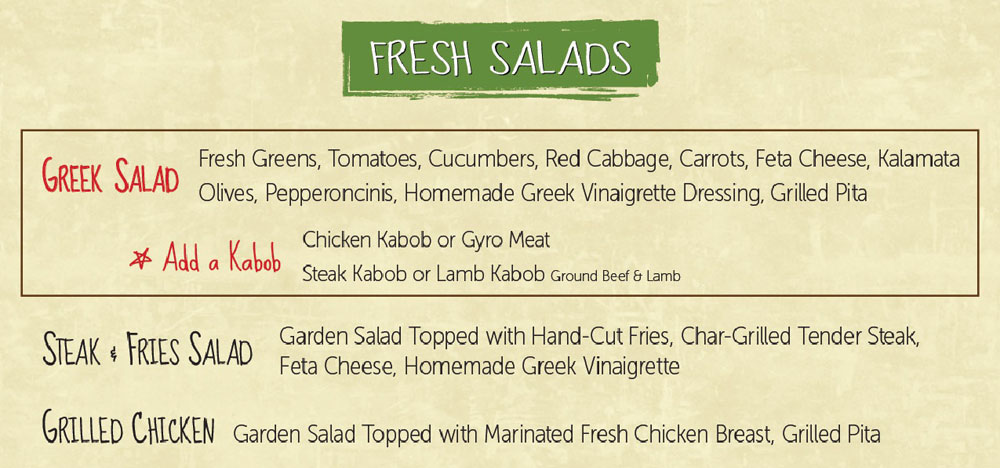 fresh salads Greek Fiesta restaurant